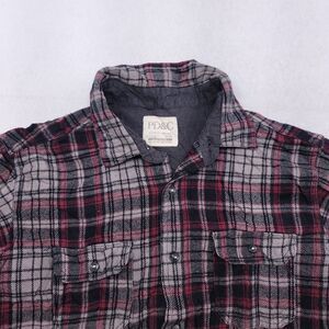 PD & C Tartan Flannel Casual Long Sleeve Shirt Adult Mens Size Large L Black Red